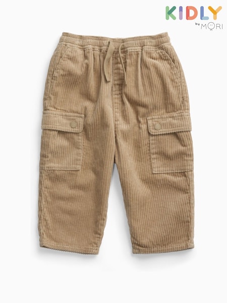 Braun - Kidly By Mori Supersoft Barrel Leg Corduroy Trousers