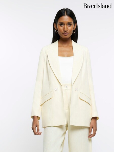 River Island Yellow Linen Button Front Blazer (692060) | €41.50