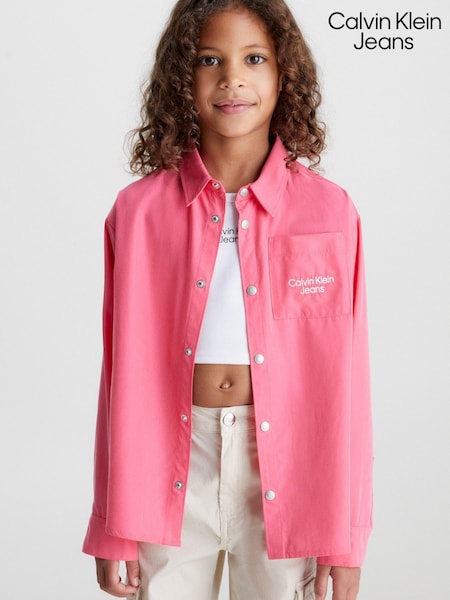 Calvin Klein Jeans Girls Pink Monogram Logo Relaxed Overshirt (692078) | €44.50
