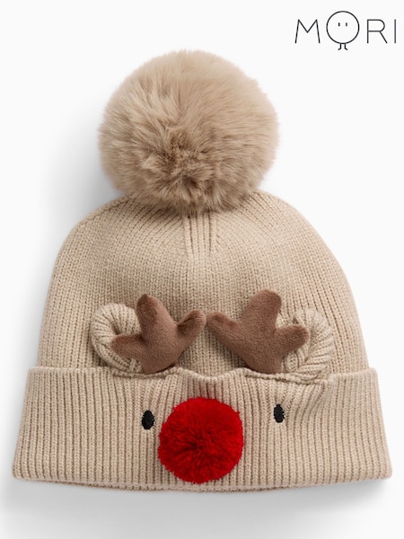 Brown - Mori Reindeer Beanie Hat