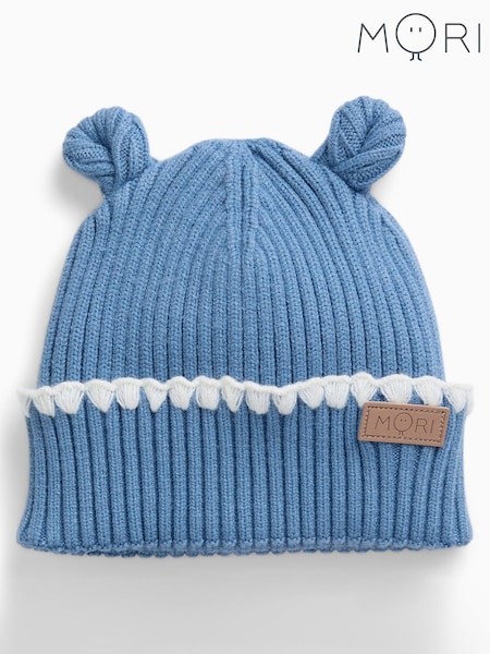 Blue - Mori Bear Hat With Embroidery Stitch