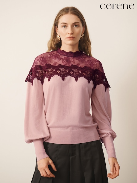 Pink - Cerene Contrast Lace Jumper