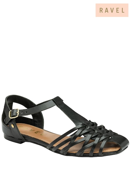 Ravel Black Leather Flat Sandals (692850) | ₪277