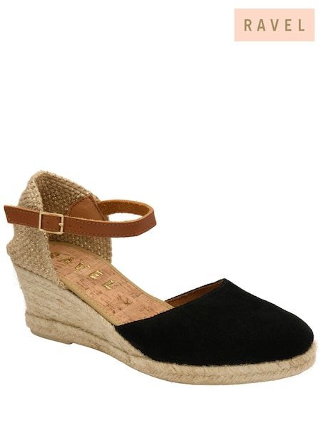 Ravel Black Ankle Strap Wedge Espadrilles (693077) | €107