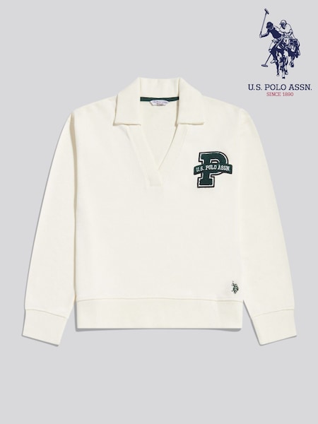 Cream - U.s. Polo Assn. Bouclé Appliqué V-neck Sweatshirt