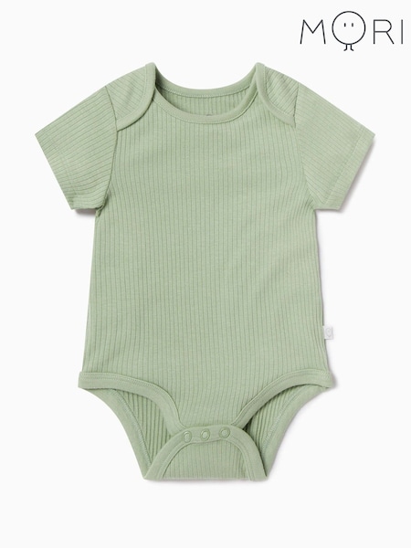 Green - Mori Supersoft Ribbed Short Sleeve Bodysuit