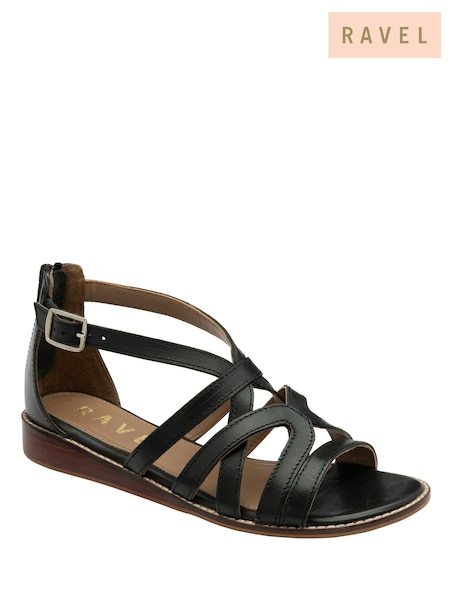 Ravel Black Leather Open Toe Cross Strap Sandals (693369) | ₪327