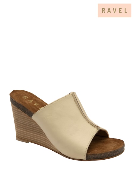 Ravel Cream Leather Wedge Mule Sandals (693426) | €100