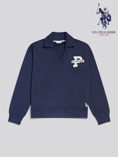 Blue - U.s. Polo Assn. Bouclé Appliqué V-neck Sweatshirt