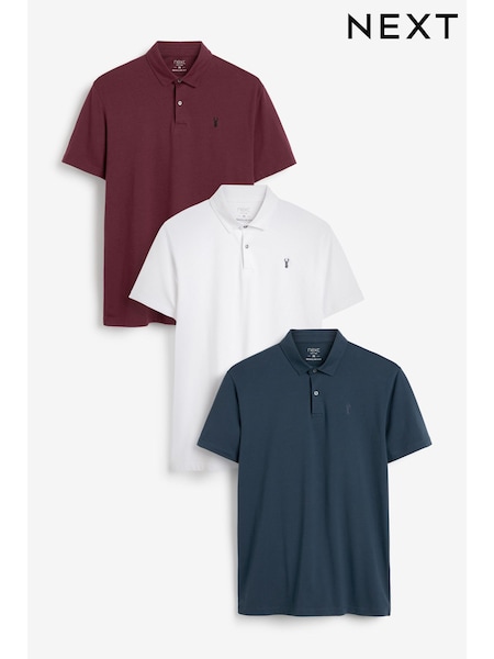 Navy/White/Burgundy Regular Fit Short Sleeve Jersey Polo Shirts 3 Pack (693669) | 5,315 ISK