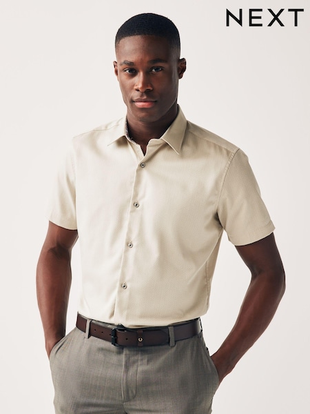 Maro neutru - Slim Fit - 100% Cotton Trimmed Elegant Mânecă scurtă  Oxford Cămăși (693969) | 127 LEI