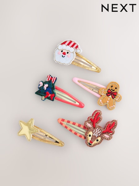 红色 - Christmas Hair Clips 5 Pack
