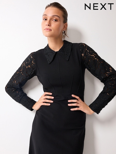 Черный - Lace Detail Pinafore Knitted Layer Dress (694054) | €11
