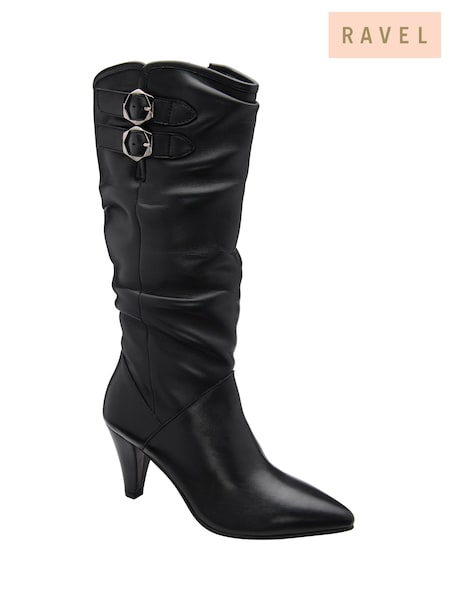 Black - Ravel Leather Heeled Knee High Boots
