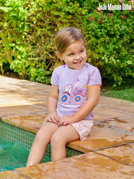JoJo Maman Bébé Lilac Stripe Tractor Appliqué T-Shirt (694361) | €26