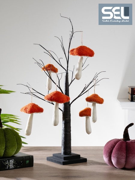 Scottish Everlastings Ltd Hanging Toadstool Decorations With Twig Tree