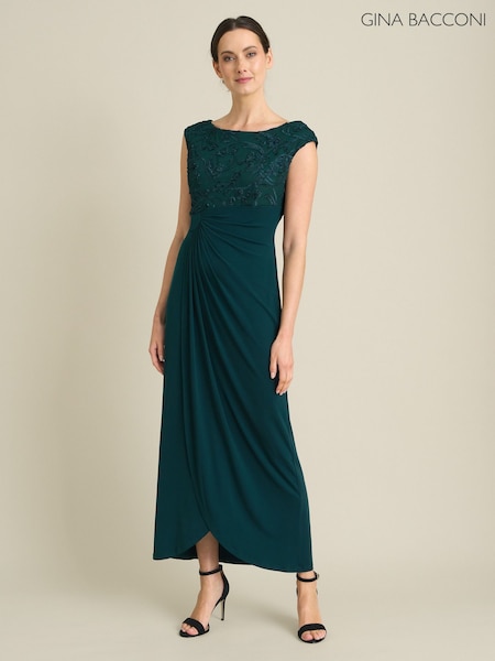 綠色 - Gina Bacconi Jacy Embroidered Bodice Maxi Dress