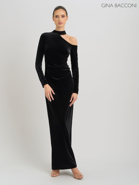 Black - Gina Bacconi Sharon Velvet One Shoulder Maxi Dress
