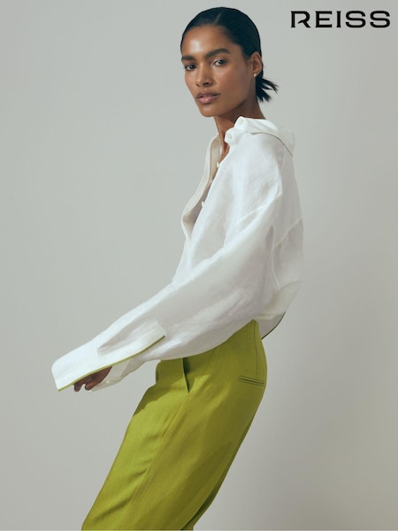 Reiss Ivory Juliet Linen Silk Contrast Button-Through Shirt (694986) | €384