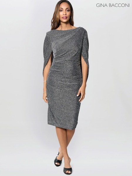 Чорний - Gina Bacconi Heena Metallic Drape Back Dress