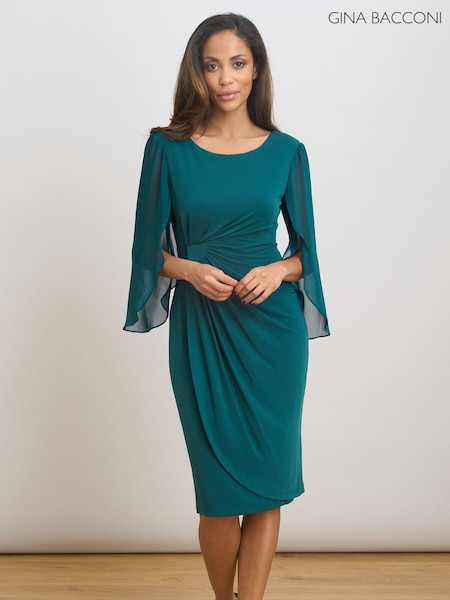 綠色 - Gina Bacconi Ryder Jersey And Chiffon Wrap Dress