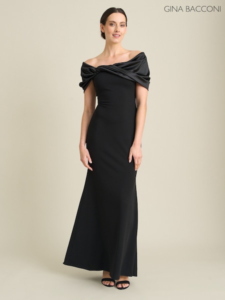 Black - Gina Bacconi Robin Off Shoulder Draped Maxi Dress