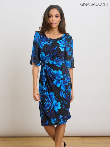 Blå - Gina Bacconi Greta Faux Wrap Dress