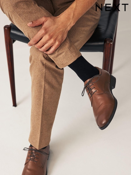 Tan Brown Wide Fit Leather Plain Derby Shoes (695286) | LEI 270 - LEI 284
