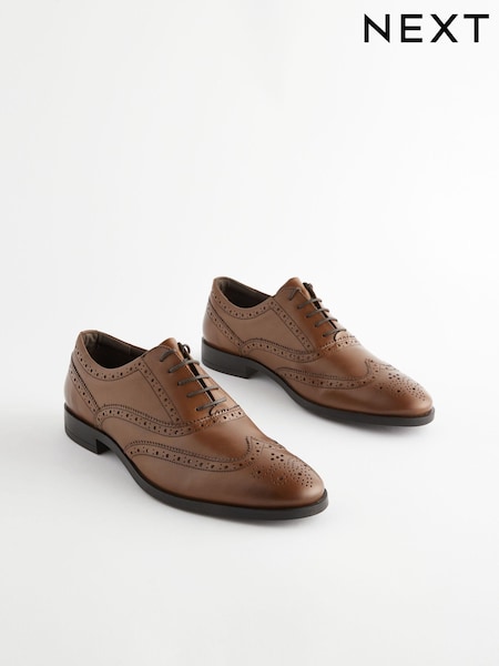 Tan Brown Wide Fit Leather Oxford Brogue Shoes (695304) | 198 QAR - 208 QAR