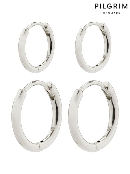 PILGRIM Silver Ariella Classic Huggie Hoop Earrings 2-in-1 Set (695395) | €43