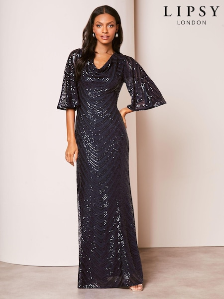 Темно-синий - Lipsy Reversible Cowl Neck Sequin Maxi Dress (695402) | €64