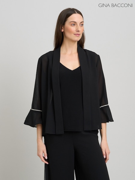 أسود - Gina Bacconi Jessa Sheer Sleeve Jacket