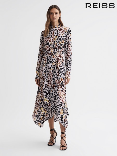 Reiss Lira Animal Print Belted Midi Dress (695605) | 1,881 LEI