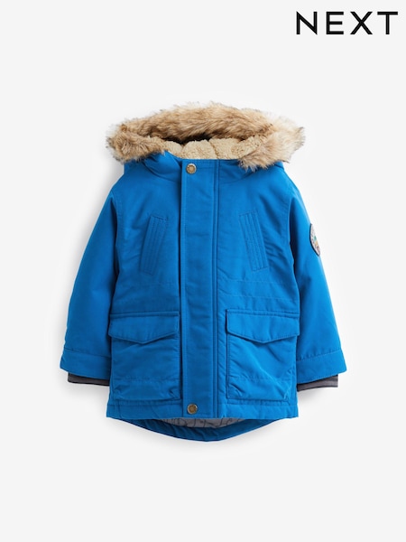 Cobalt Blue Shower Resistant Faux Fur Parka Coat (3mths-7yrs) (695803) | €8 - €9