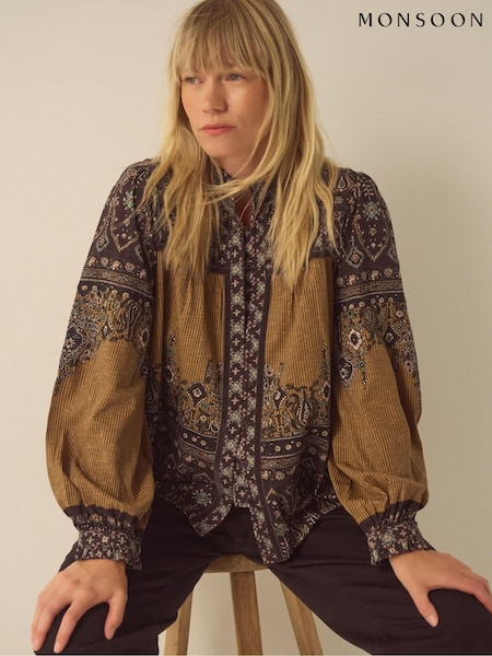 Yellow - Monsoon Branwen Floral Print Jersey Blouse