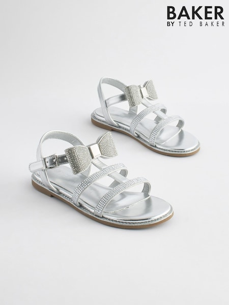 Baker by Ted Baker Girls Silver Diamanté Sandals with Bow (695980) | 15 € - 16 €