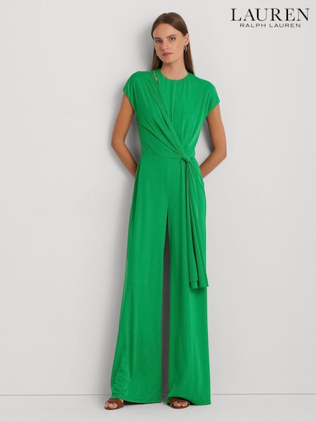 Зеленый - Lauren Ralph Lauren Dinfell Tie Front Jersey Wide Leg Jumpsuit (696020) | €92