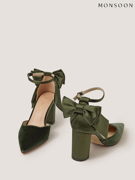 Green - Monsoon Viera Velvet Bow Pointed Toe Heels