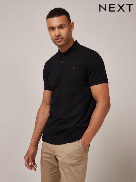 Black Regular Fit Short Sleeve Pique Polo Shirt (696355) | SGD 32