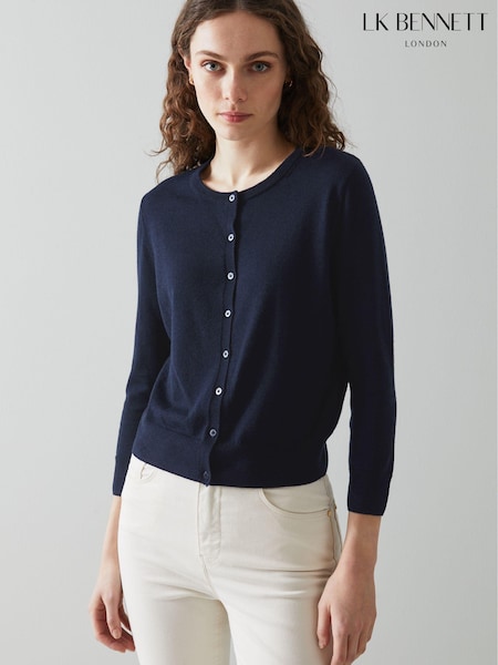 LK Bennett Blue Bonnie Merino Wool Cardigan (696903) | €126
