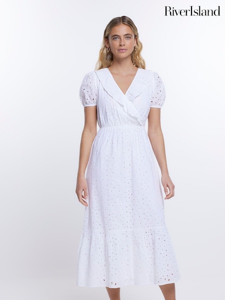 Белый - River Island Brodeire Wrap Midi White Dress (696941) | €21