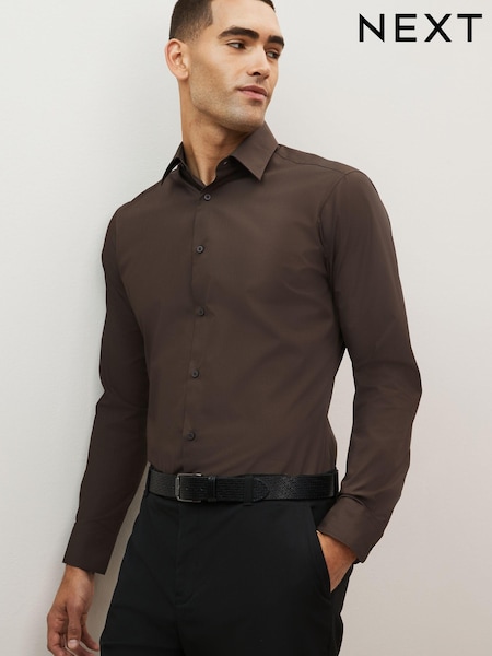 Chocolate Brown Slim Fit Easy Care Single Cuff Shirt (696968) | €8