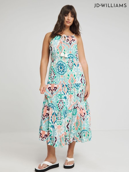 JD Williams Blue Aztec Style Print Maxi Tiered Beach Dress (697112) | €20