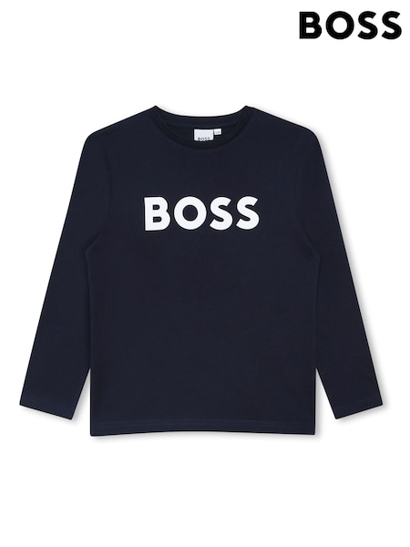 Blue - Boss Cotton Jersey Long Sleeve T-shirt
