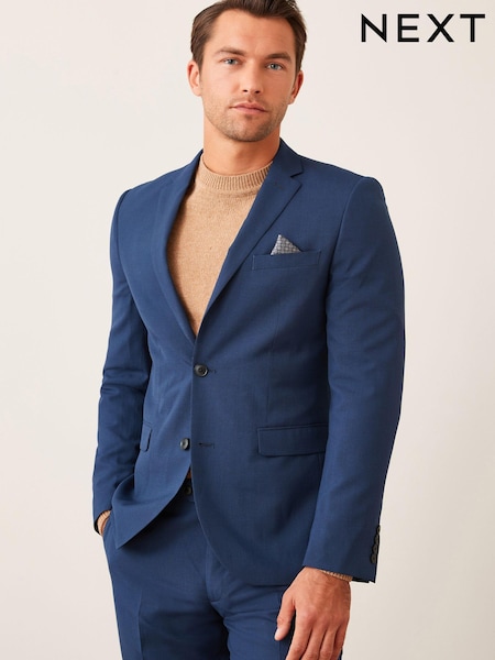 Bright Blue Slim Wool Mix Textured Suit Jacket (697671) | €9