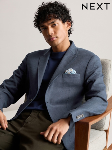 כחול כהה - גזרה רגילה - Linen Blend Blazer (697949) | ‏272‏₪