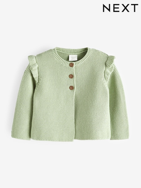 Sage Green Baby Frill Shoulder Knitted 100% Cotton Cardigan (0mths-2yrs) (698145) | €7.50 - €8.50