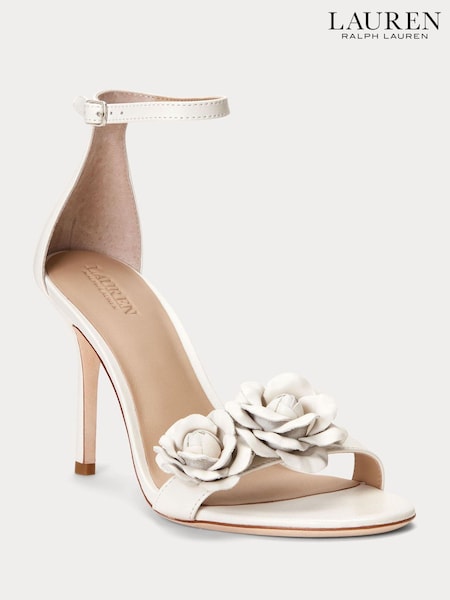 Lauren Ralph Lauren Allie Floral Trim Nappa Leather White Sandals (698173) | €114