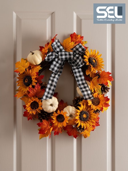 Scottish Everlastings Ltd Sunflower Wreath With Gingham Bow