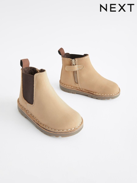 Stone Wide Fit (G) Warm Lined Leather Chelsea Boots (698488) | €10 - €11.50